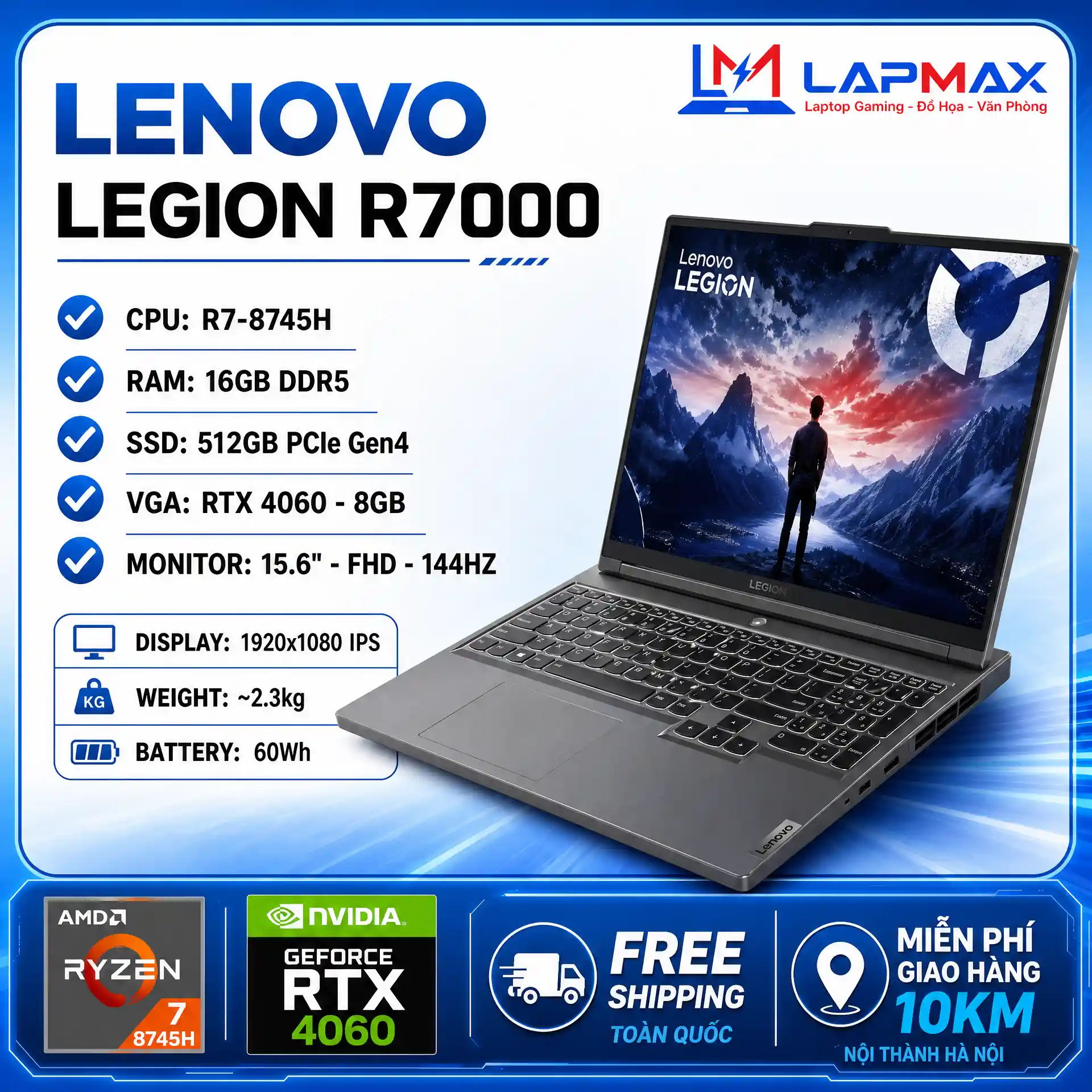 (LIKENEW) LENOVO LEGION R7000 2024 (R7 8745H | 16GB | 512GB | RTX 4060 | FHD | 144Hz)