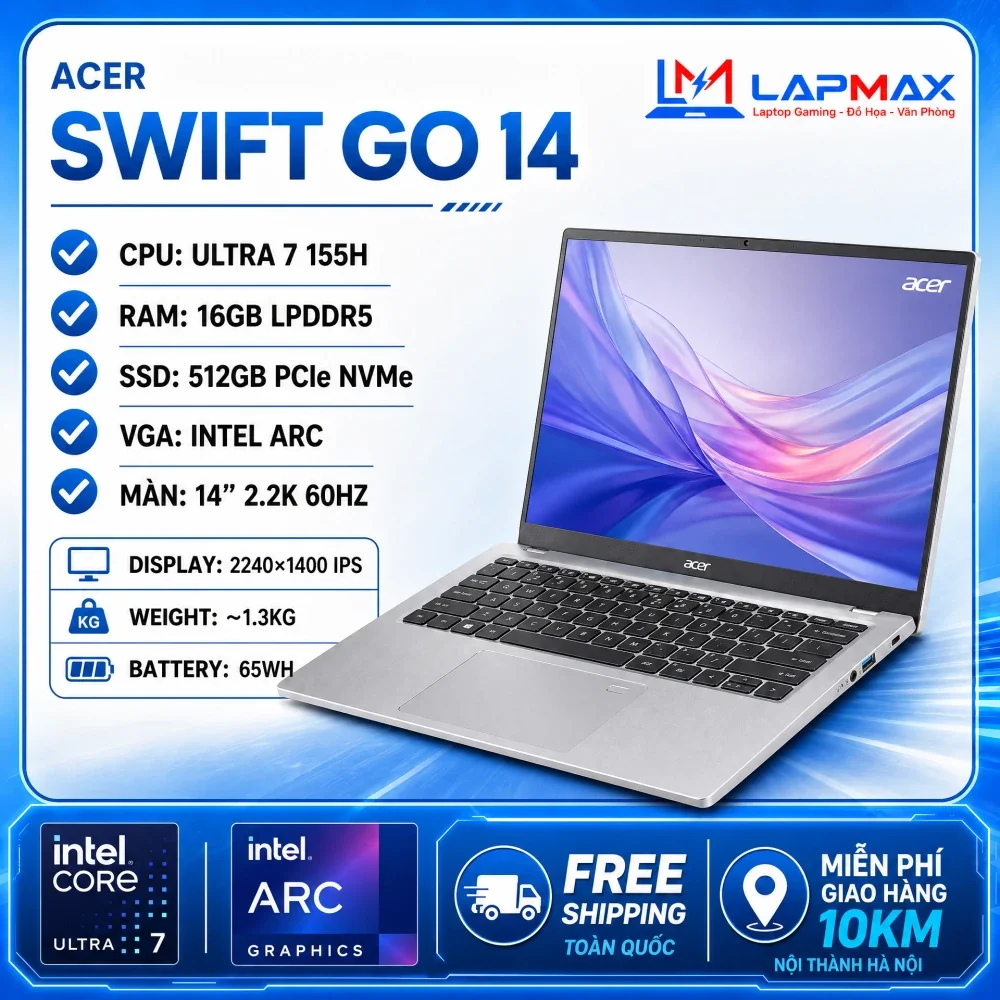 (LIKENEW) Acer Swift Go SFG14-72-73YV (Core Ultra 7 155H | 16GB | 512GB | Intel Arc | 14 inch 2.2K 60Hz)