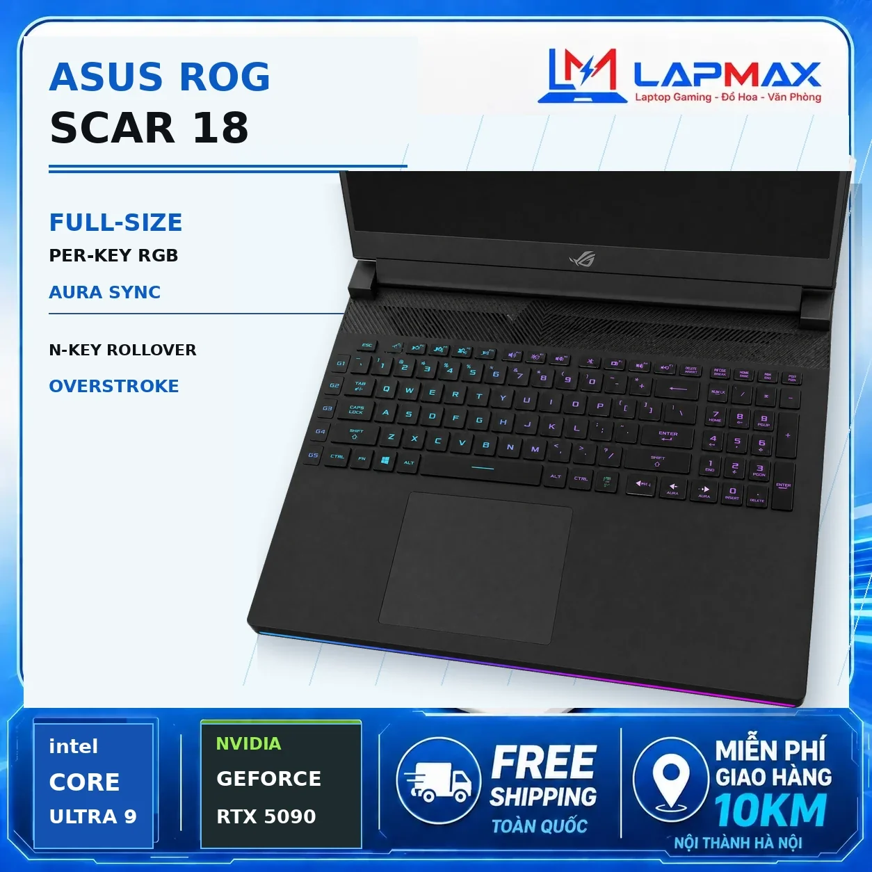 (LIKENEW) ASUS ROG Strix SCAR 18 2025 (U9 275HX | RAM 32GB | SSD 2TB | RTX 5090 24GB | Mini LED 240Hz) - Ảnh 3