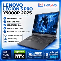 (LIKENEW)LENOVO LEGION 5 PRO Y9000P 2025 (ULTRA 9 275HX | 32GB | 1TB | RTX 5060 8GB | 2.5K OLED | 240Hz)