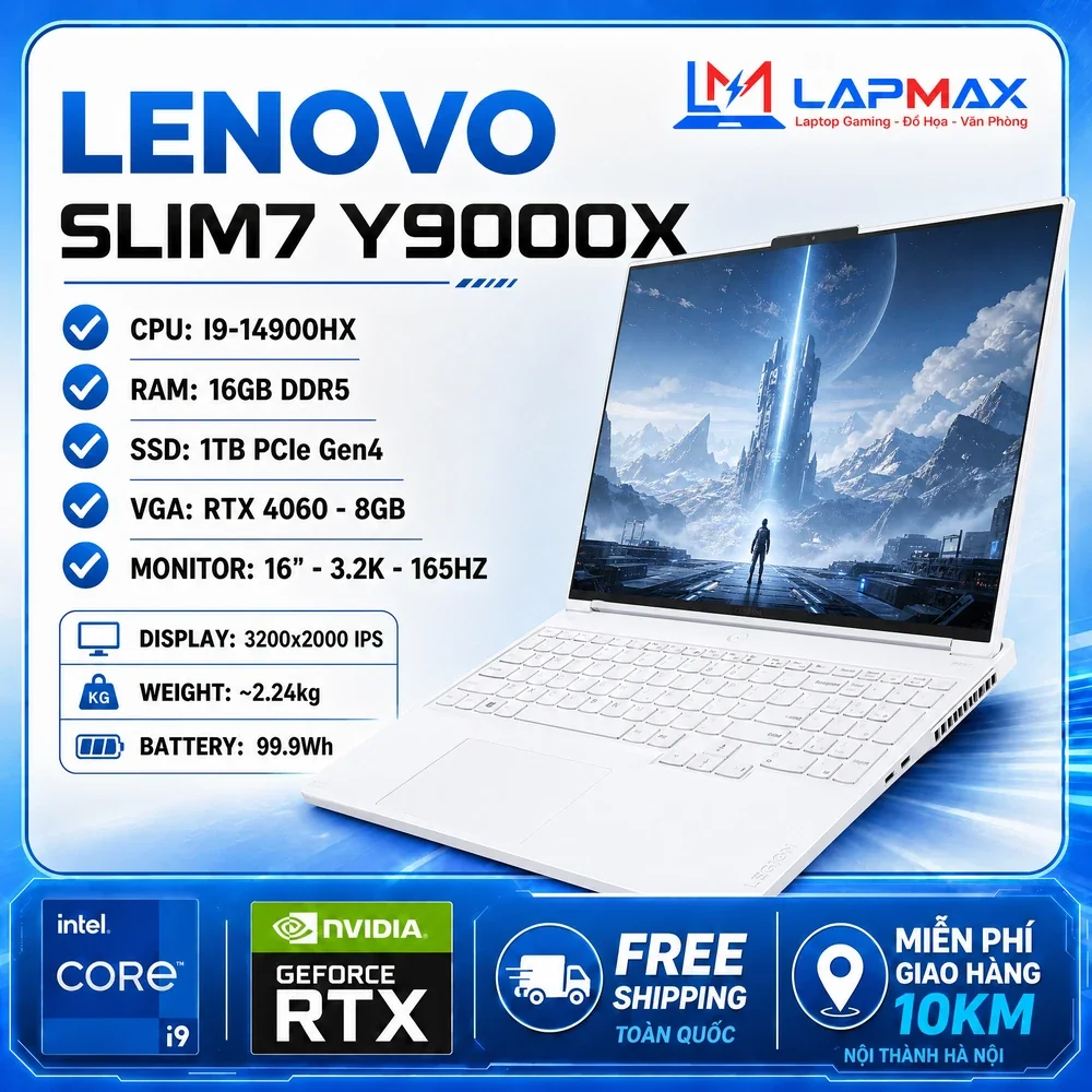 (LIKENEW) LENOVO SLIM7 Y9000X (I9-14900HX | 16GB | 1TB | RTX 4060 8GB | 3.2K | 165HZ)