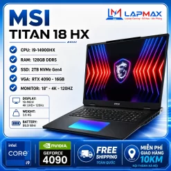 (LIKENEW) MSI TITAN 18 HX A14V (I9 14900HX | 128GB | 2TB | RTX 4090 16G | 4K MiniLED | 120Hz)