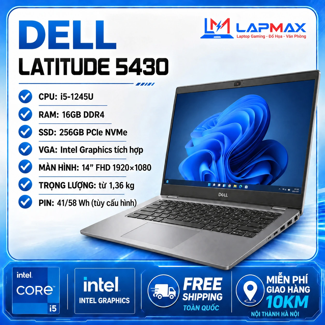 (LIKENEW) DELL LATITUDE 5430 (I5-1245U | 16GB | 256GB | 14” FHD)